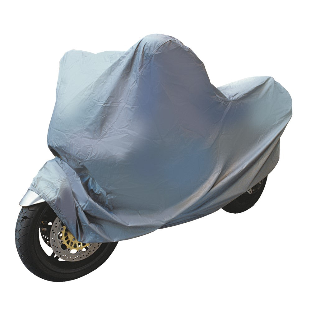 Housse Moto Version Moto en tissu doublée , soudé ,avec élastique de  serrage en bas, en coloris Argent et déco logo Moto GP