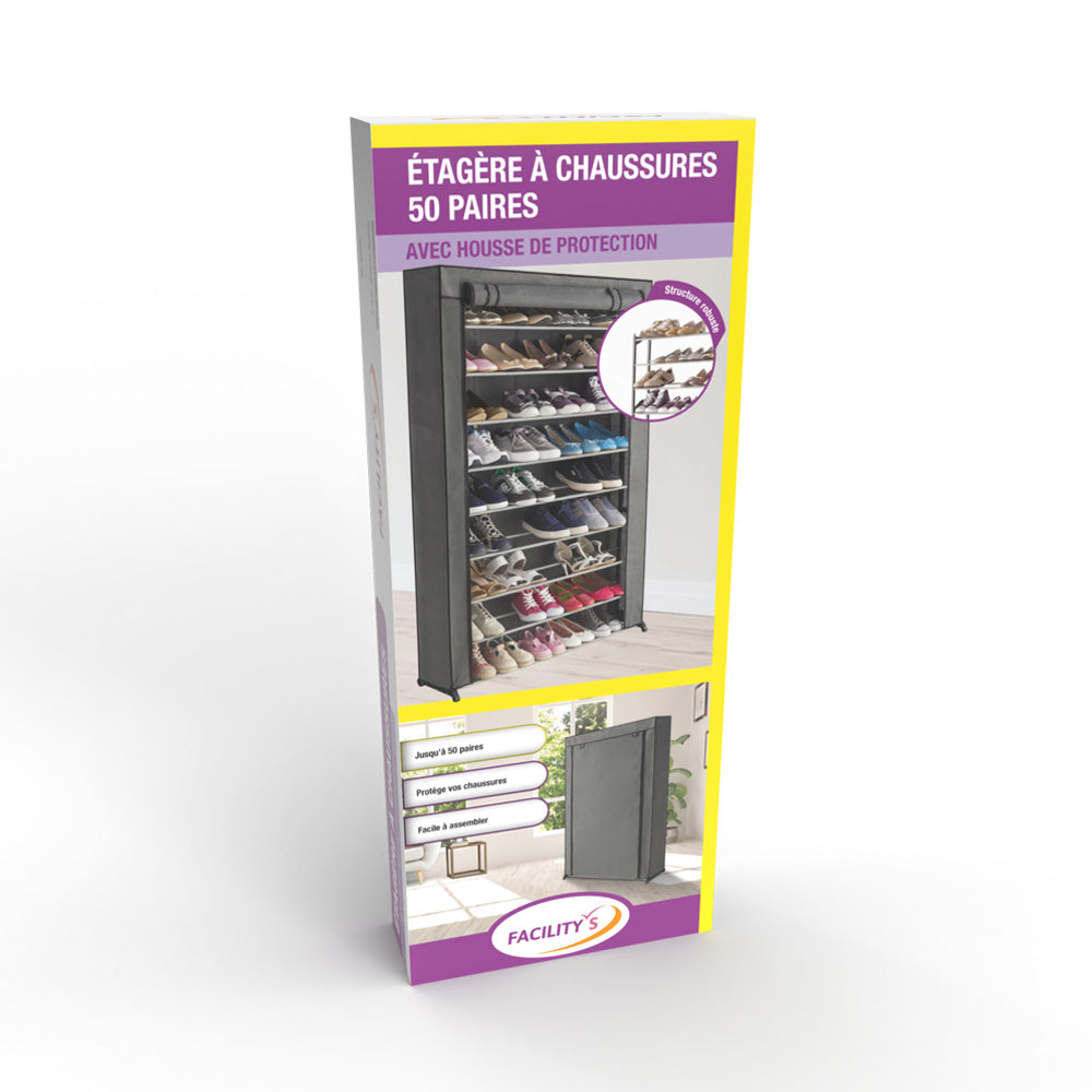 ÉTAGÈRE À CHAUSSURES 50 PAIRES AVEC HOUSSE (9)